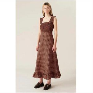 NWT Ganni Seersucker Check Dress Flame- sz 38 (6)